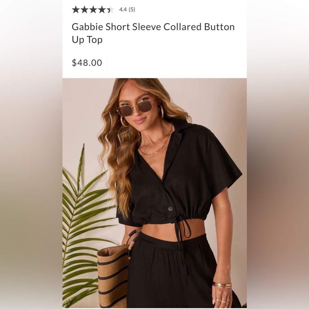 NEW VICI Linen Gabbie Short Sleeve Button Up Top and High Rise Pants Outfit Set - Picture 7 of 16